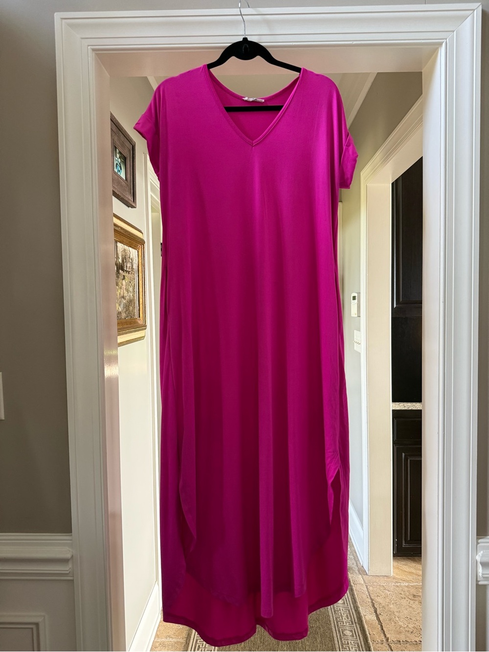 entro Hot Pink V-Neck Short Sleeve Maxi Dress